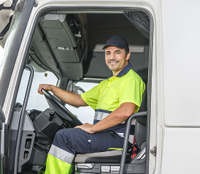Truck driver in vehicle